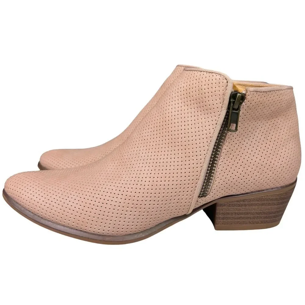 Esprit Womens Ankle Booties Tara Textured Perforated Zipper Sz 7.5 Blush Western